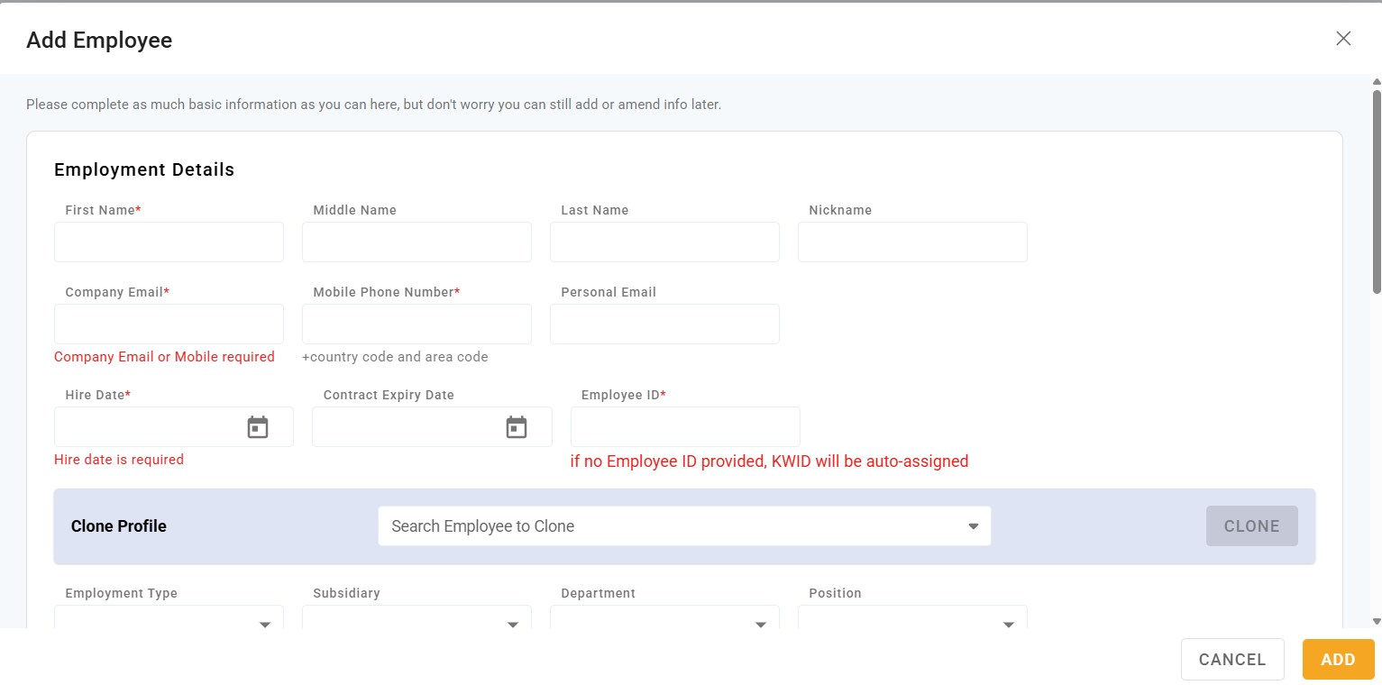 adding and onboarding employees - screenshot 2