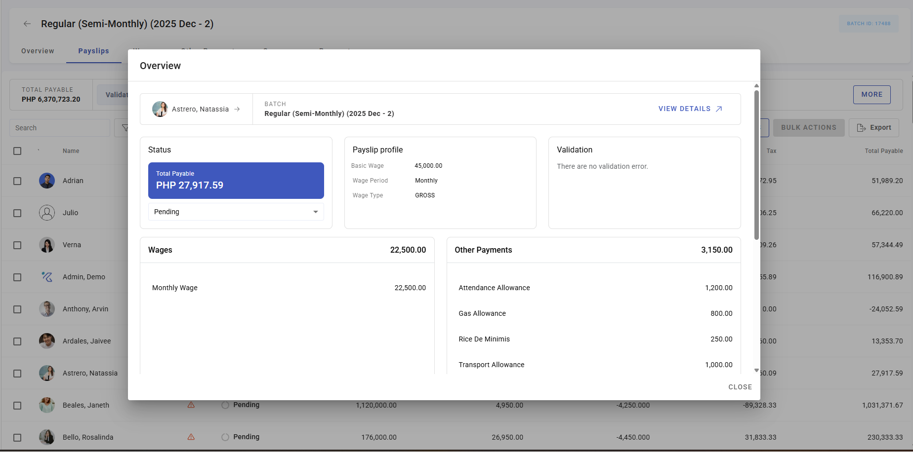 calculating a single payslip - screenshot 1