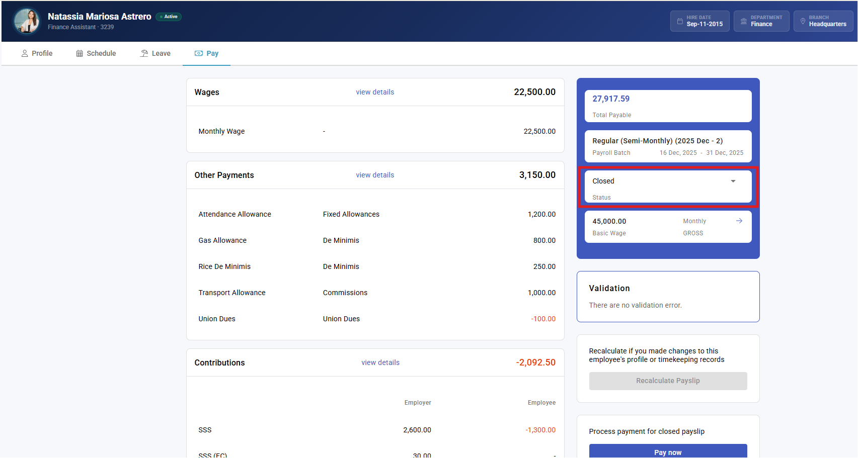 calculating a single payslip - screenshot 3