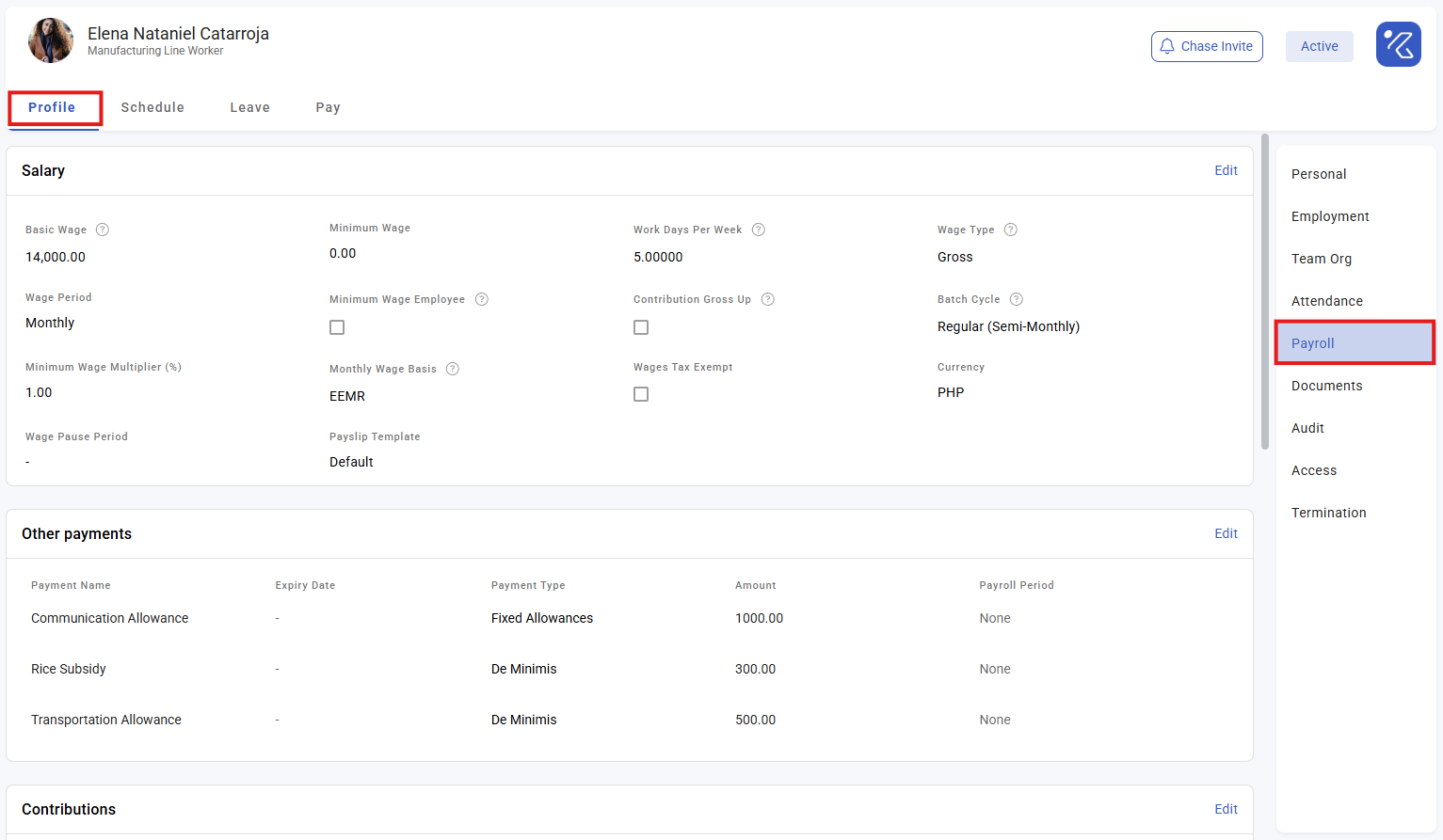 employee payroll settings - screenshot 1