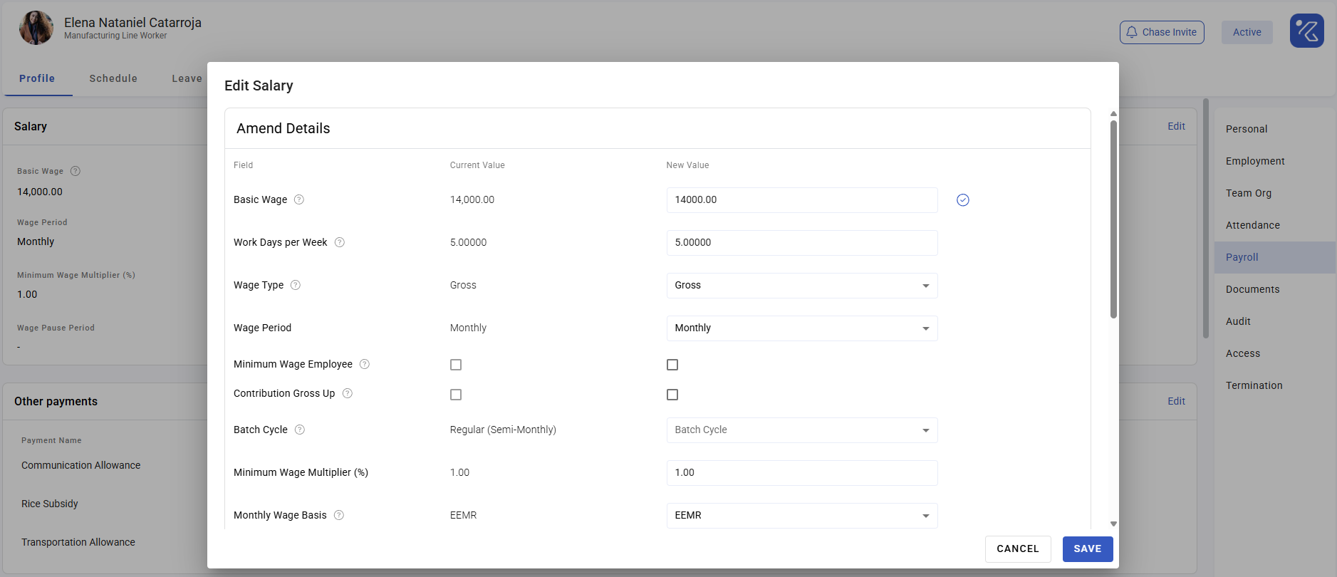 employee payroll settings - screenshot 2