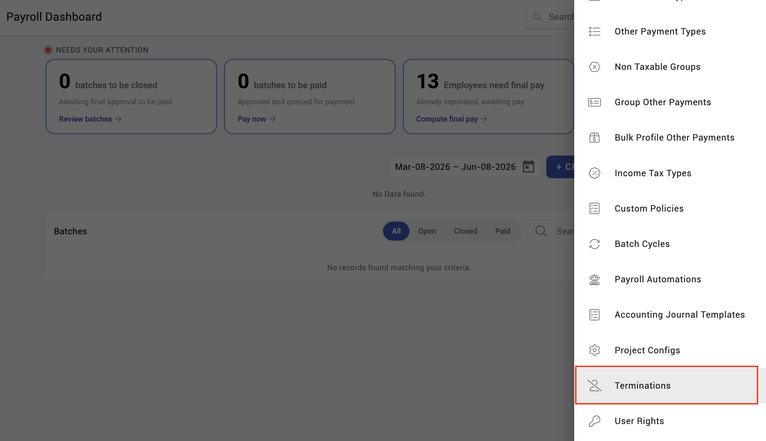 termination settings - screenshot 1