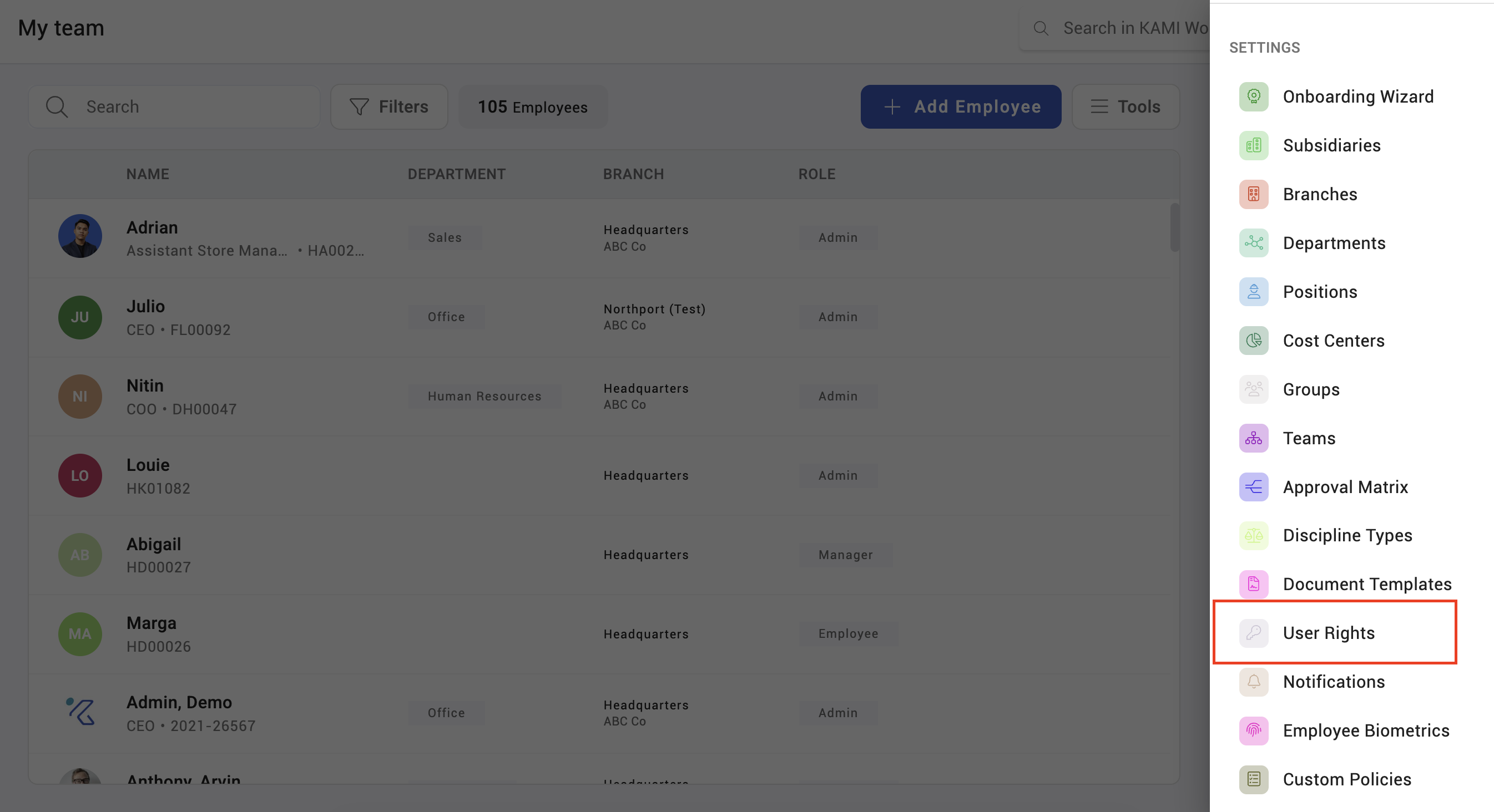 Configuring My Team User Rights - screenshot 1