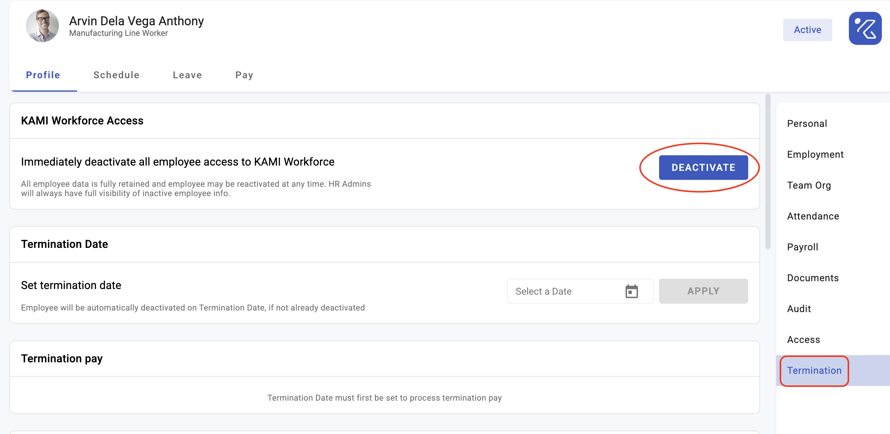 deactivating terminating and rehiring employees - screenshot 1