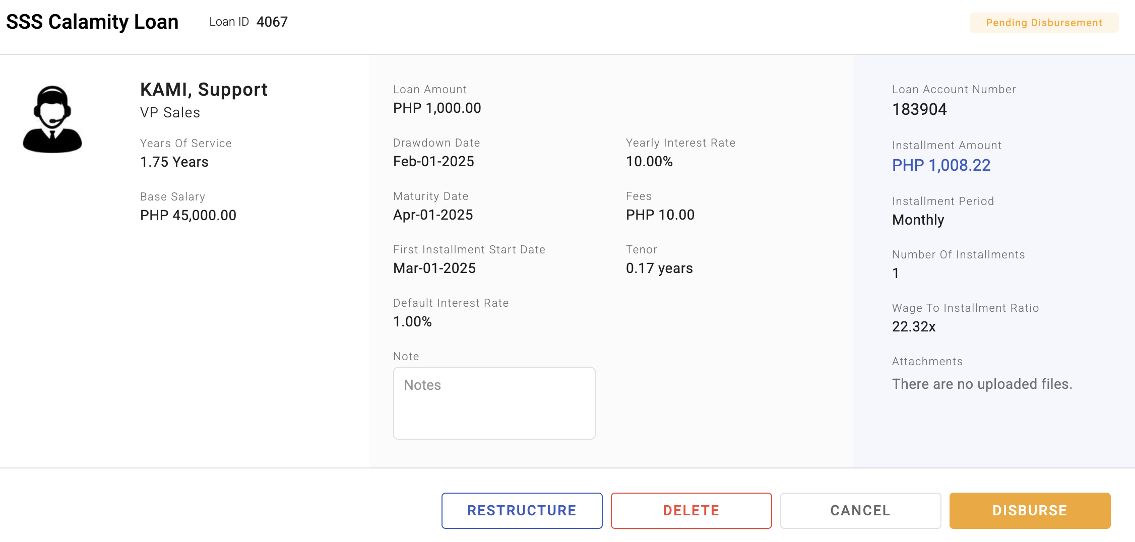 disbursing loans - screenshot 2