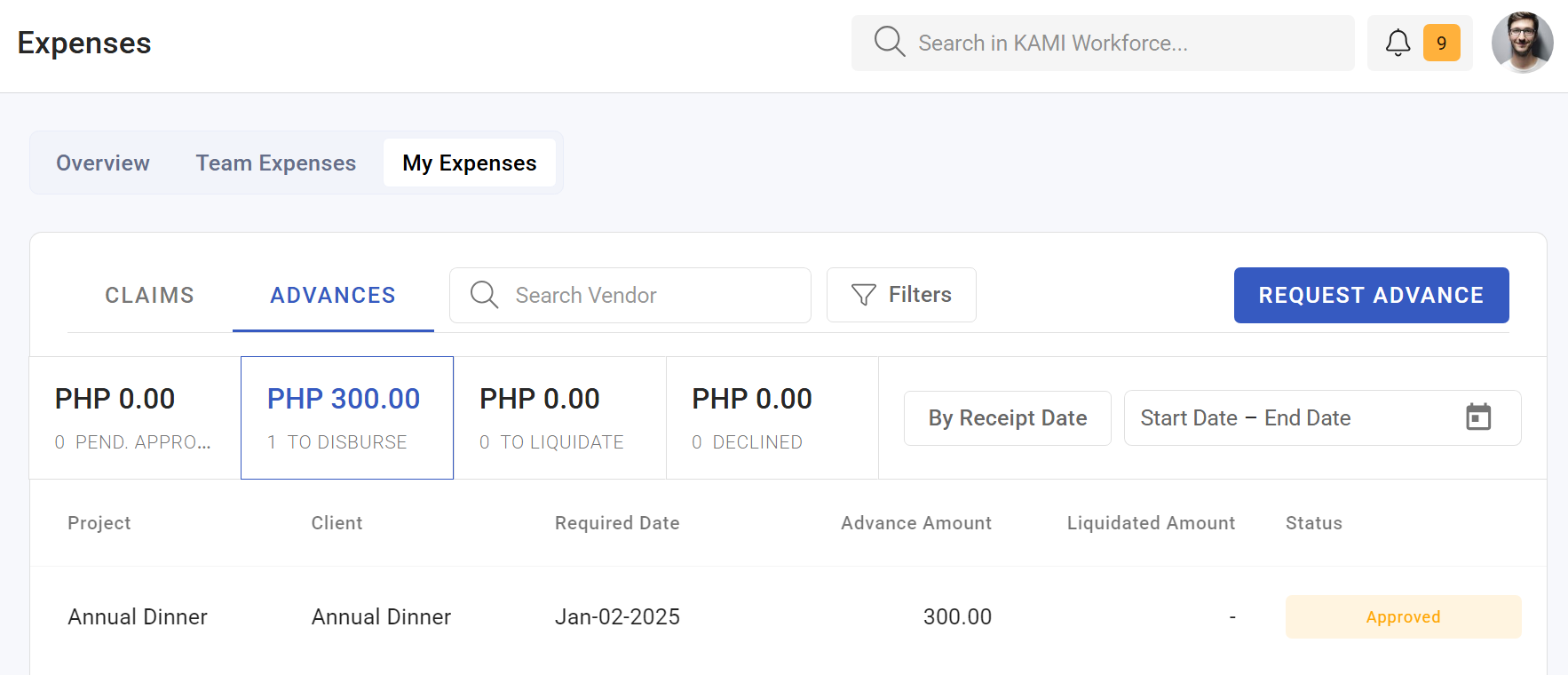 How to Submit Receipts for Approved Advances (Employees) - screenshot 1