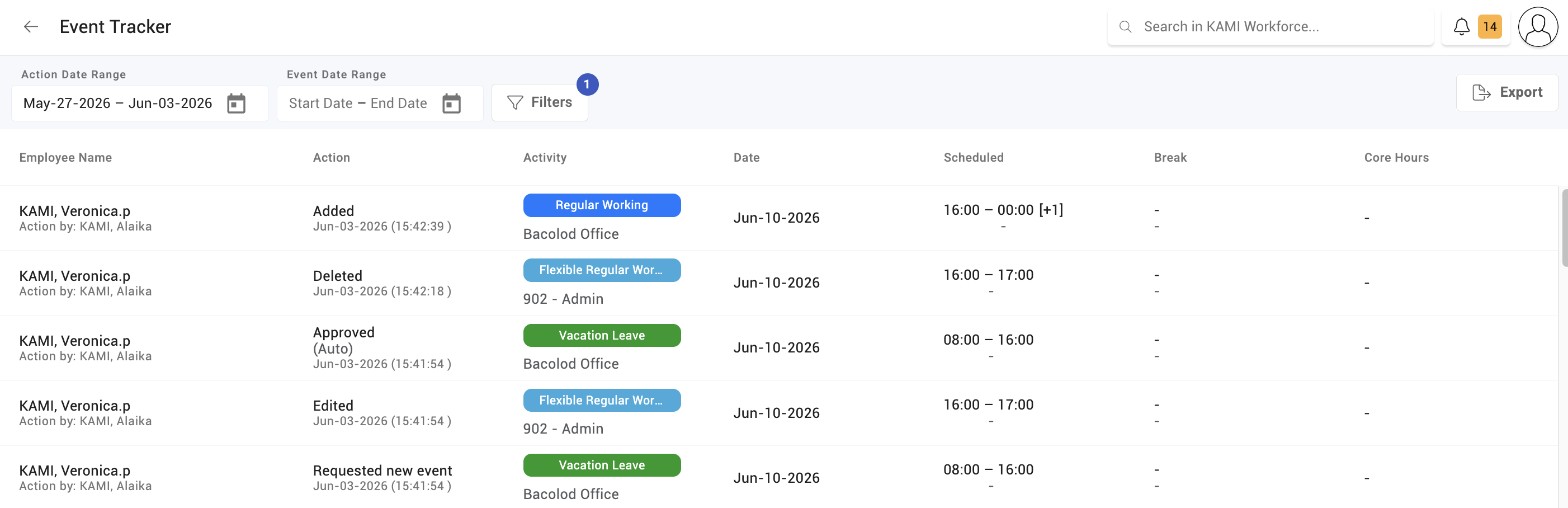 event tracker - screenshot 1