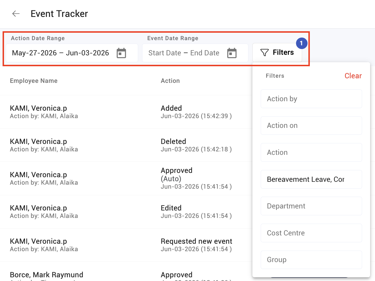 event tracker - screenshot 2