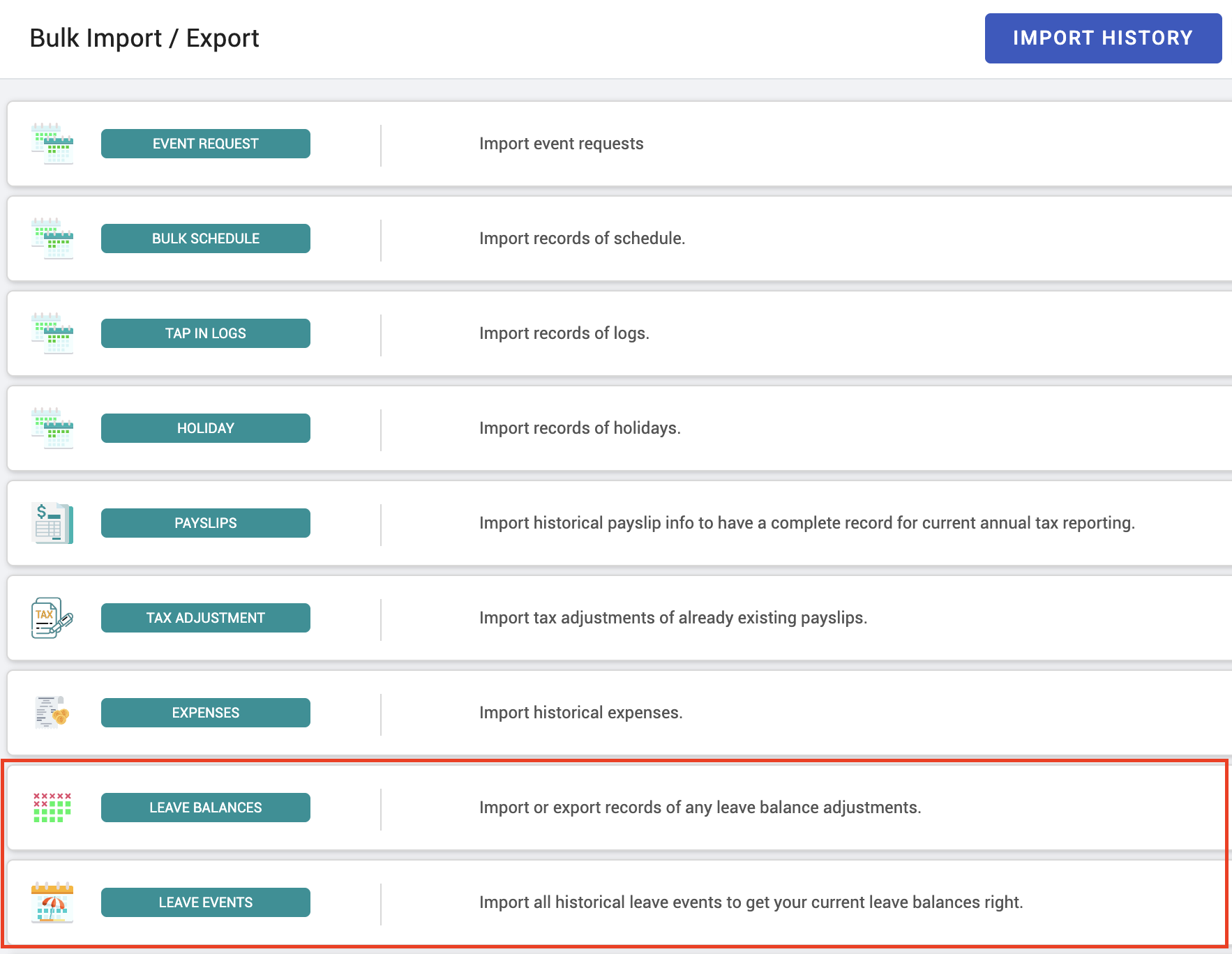 importing leave data - screenshot 1