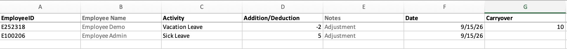importing leave data - screenshot 2