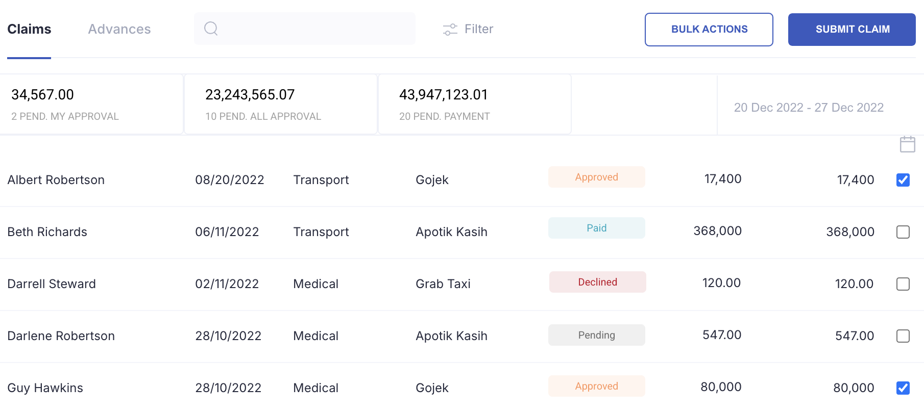 managing and approving expense claims - screenshot 2