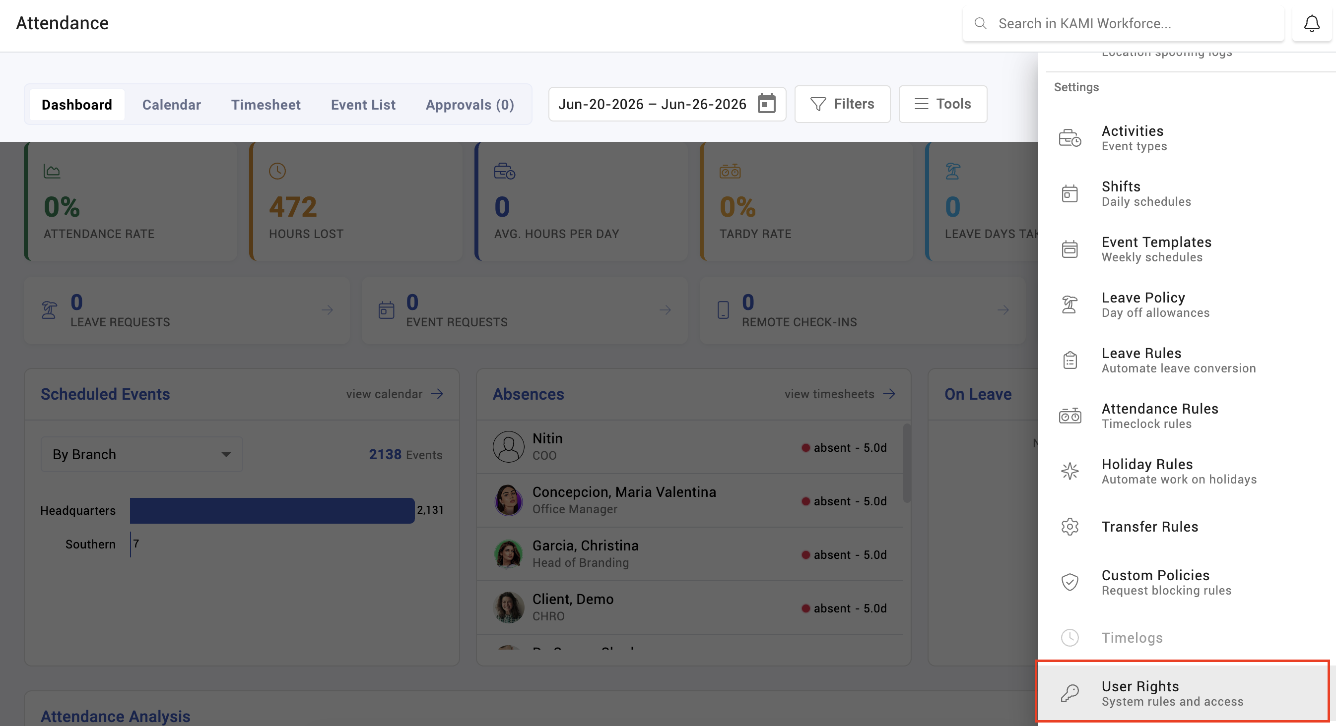 attendance user rights - screenshot 1