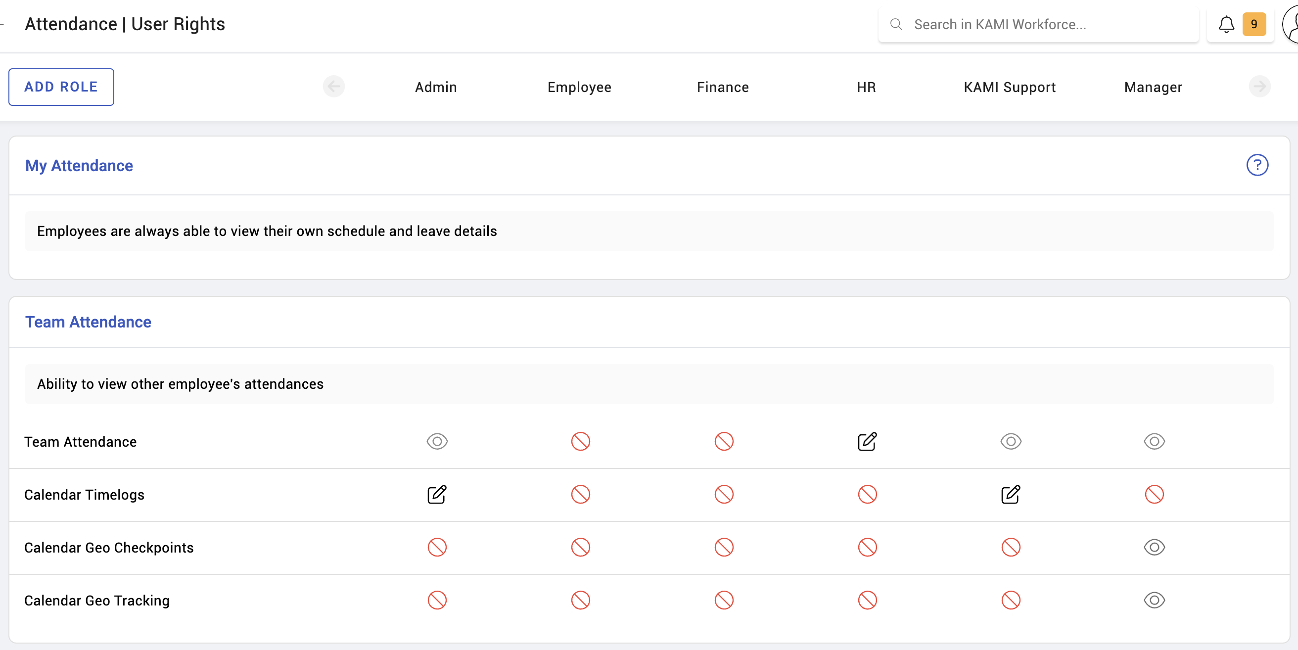 attendance user rights - screenshot 2