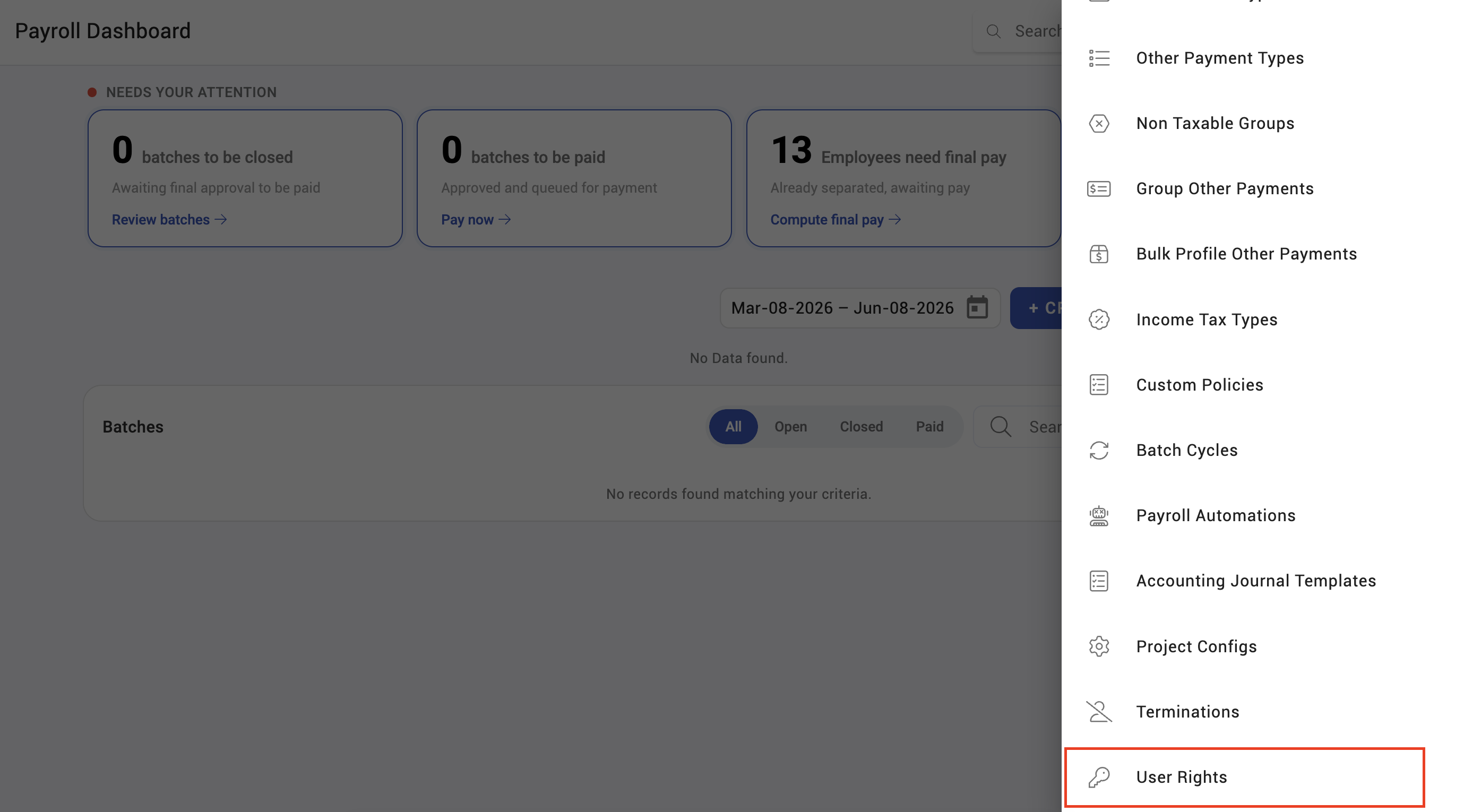 payroll user rights - screenshot 1