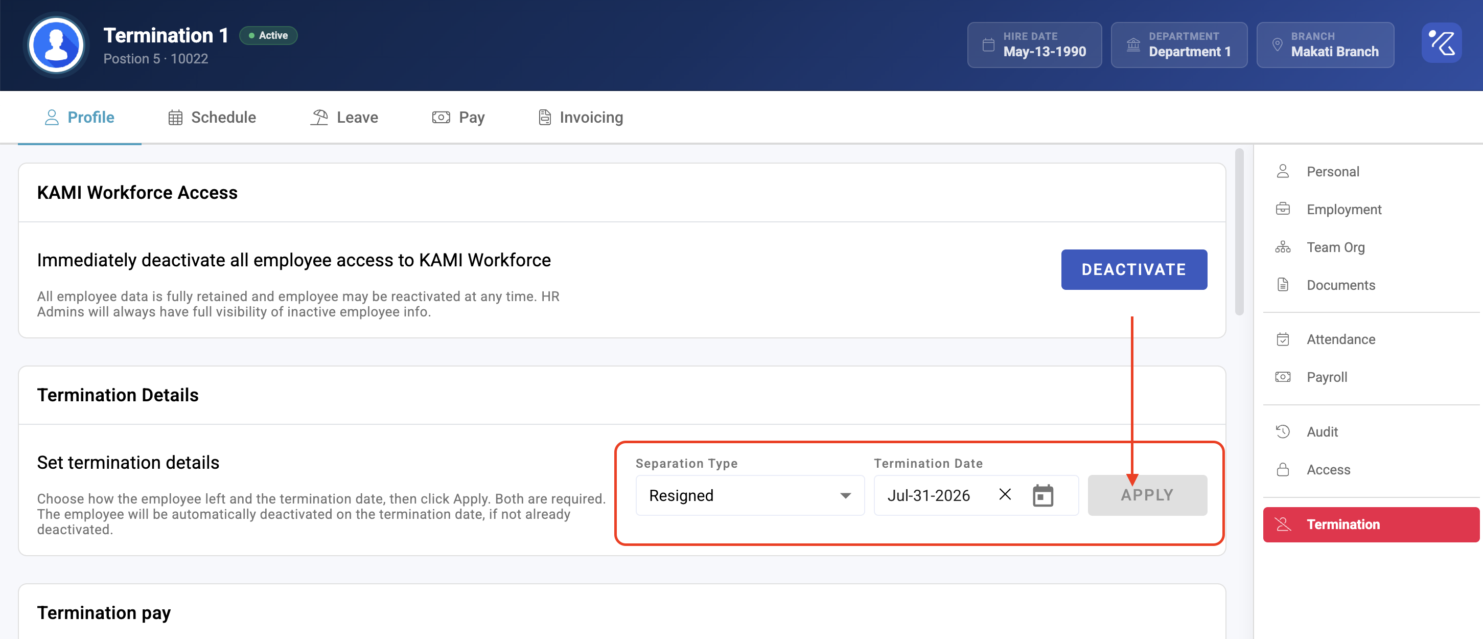 final pay on termination - screenshot 1