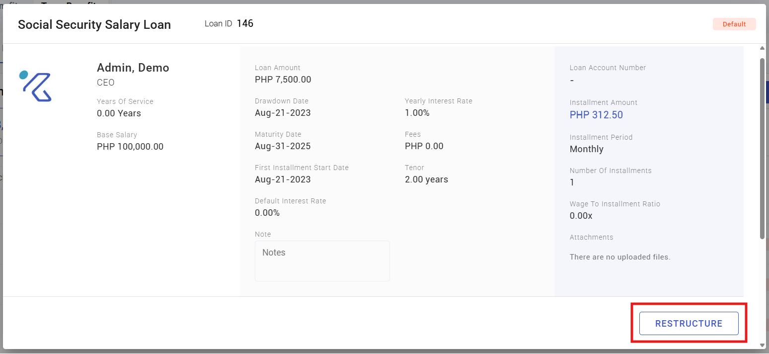 restructuring a loan - screenshot 1