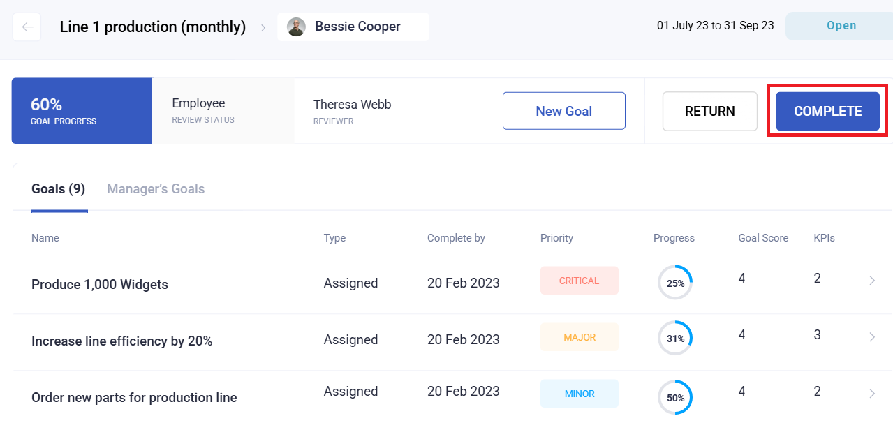 reviewing and tracking team goals - screenshot 6