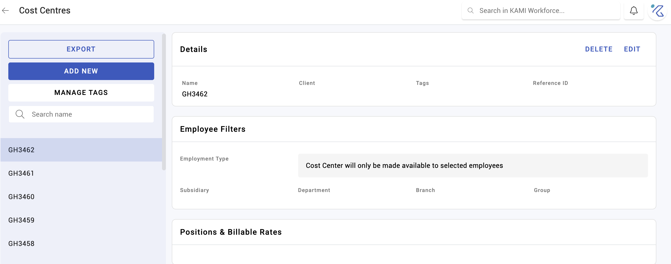 cost centres - screenshot 1