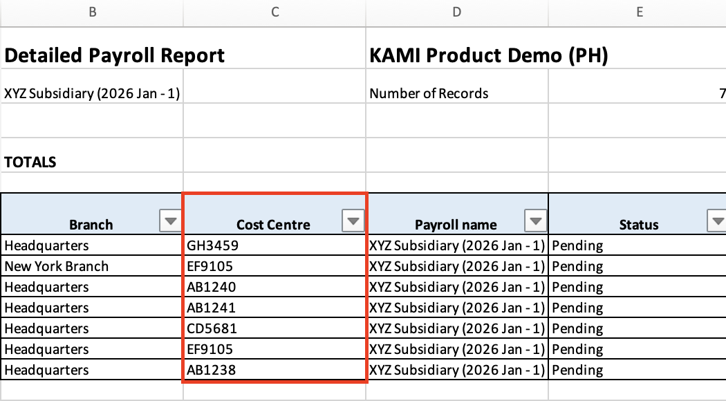 cost centres - screenshot 2