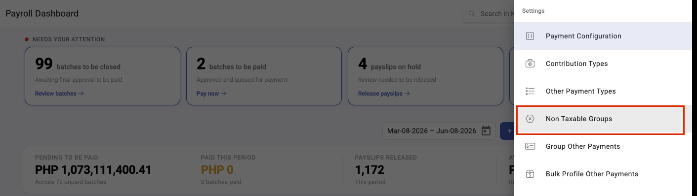 non taxable groups - screenshot 1