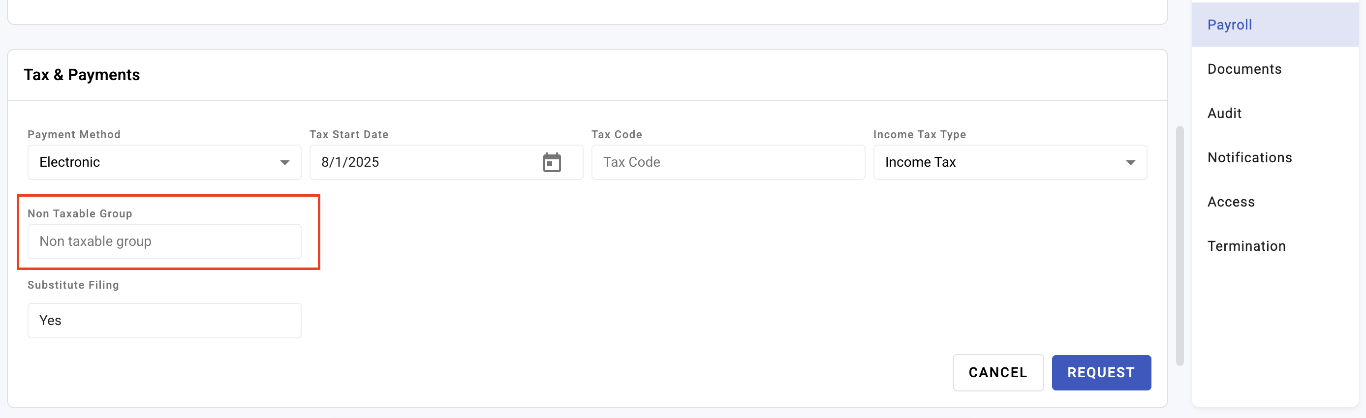 non taxable groups - screenshot 2