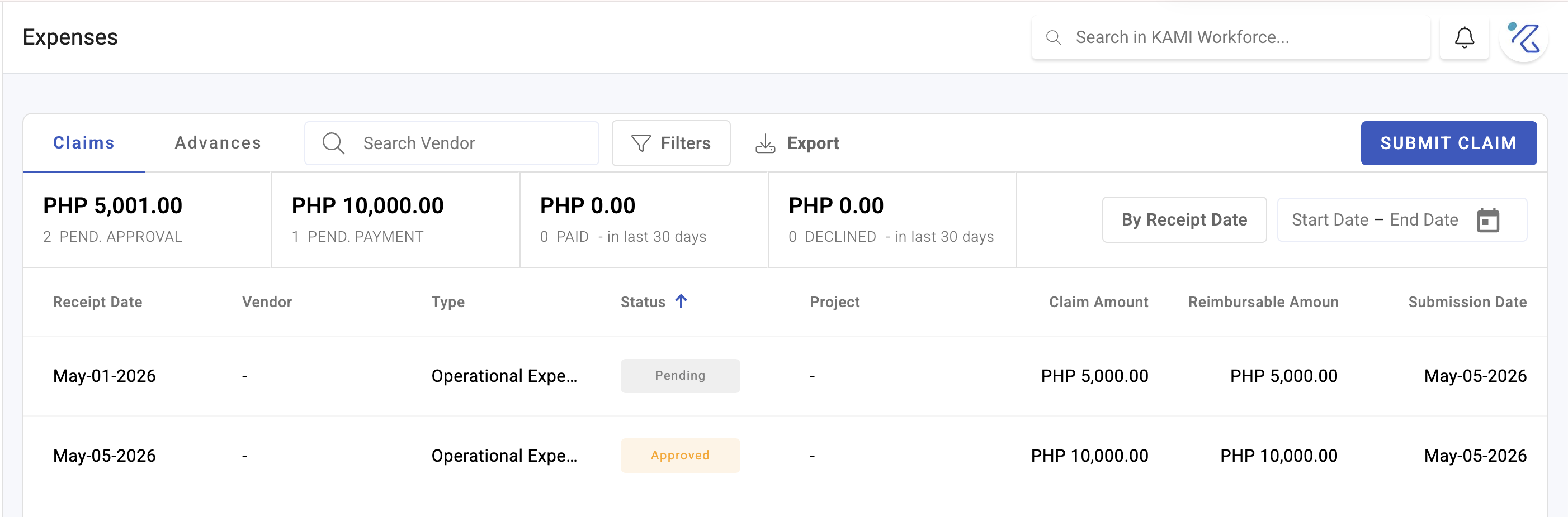 Submit Expense Claims and Advances - screenshot 1