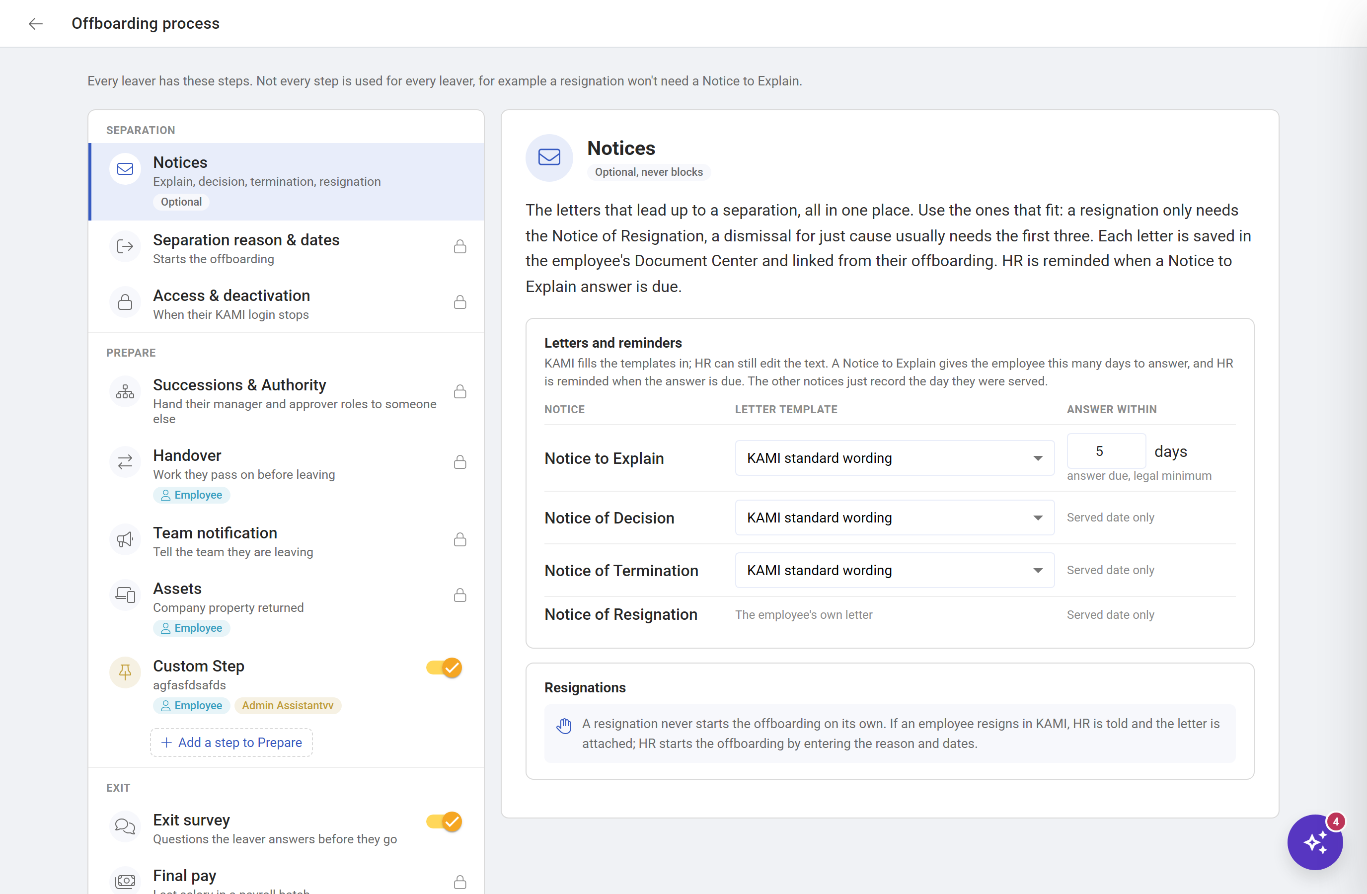 Offboarding Process: every step in its section, with switches for the optional ones